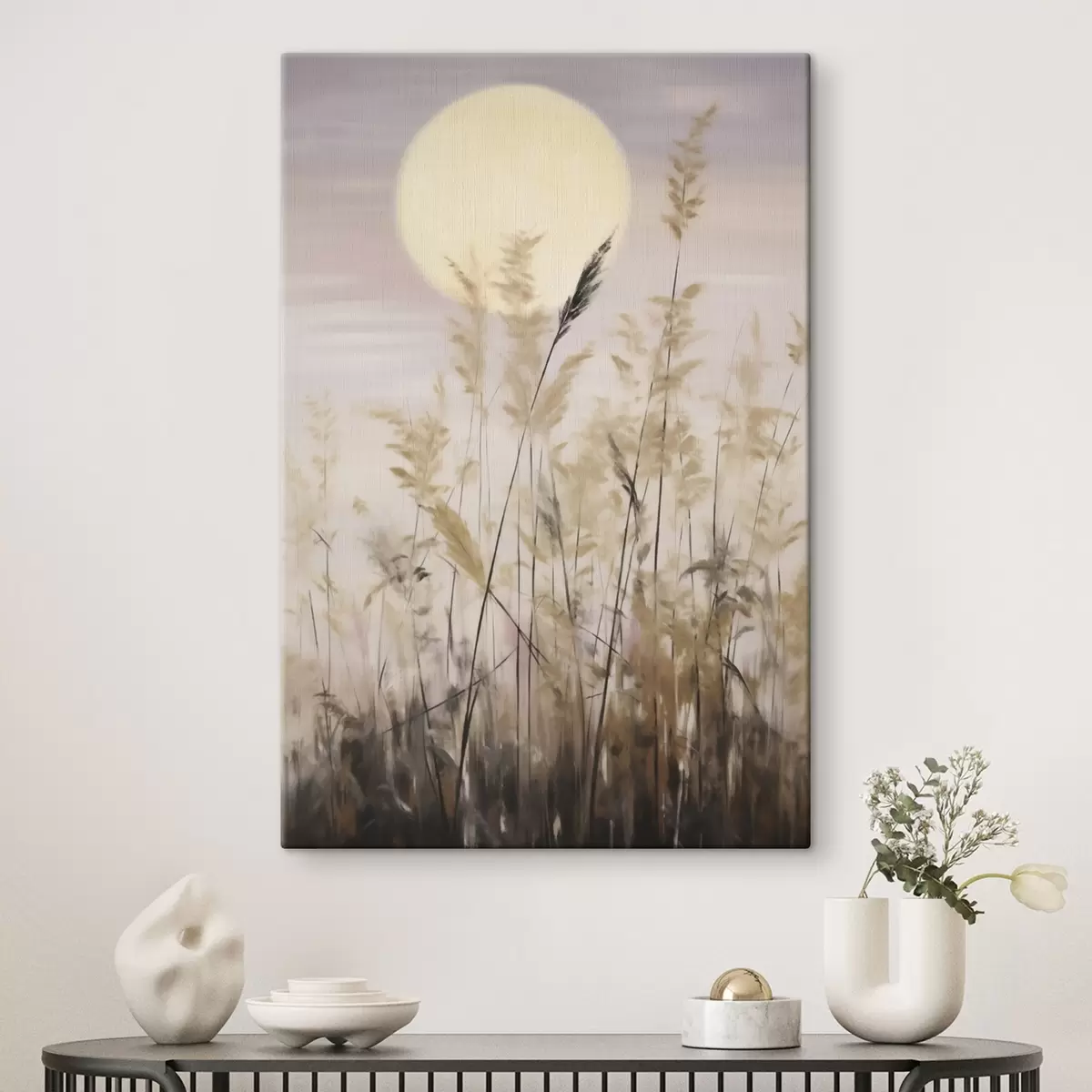 wall murals Abstract grasses against the backdrop of the moon, imitation of a painting s50985