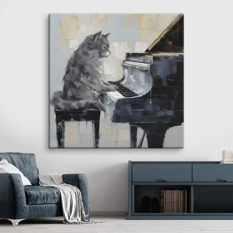 wall murals Cat playing the grand piano, imitation painting style s50989