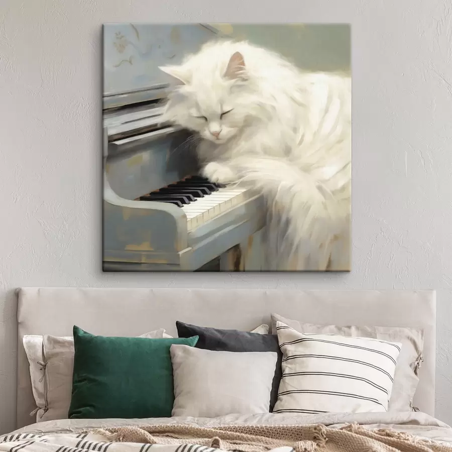 wall murals Cat sleeping on piano keys, imitation painting s50990