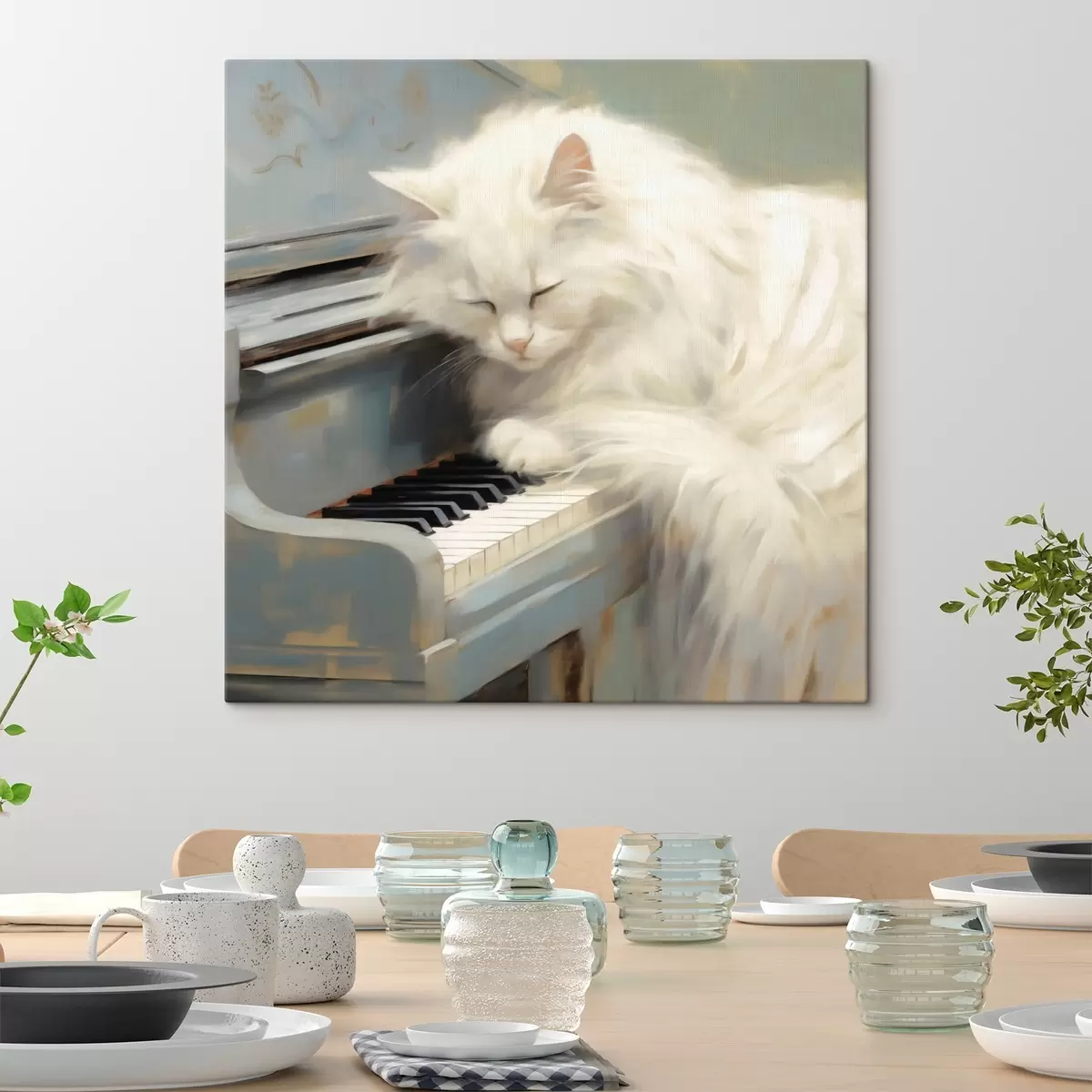 wall murals Cat sleeping on piano keys, imitation painting s50990