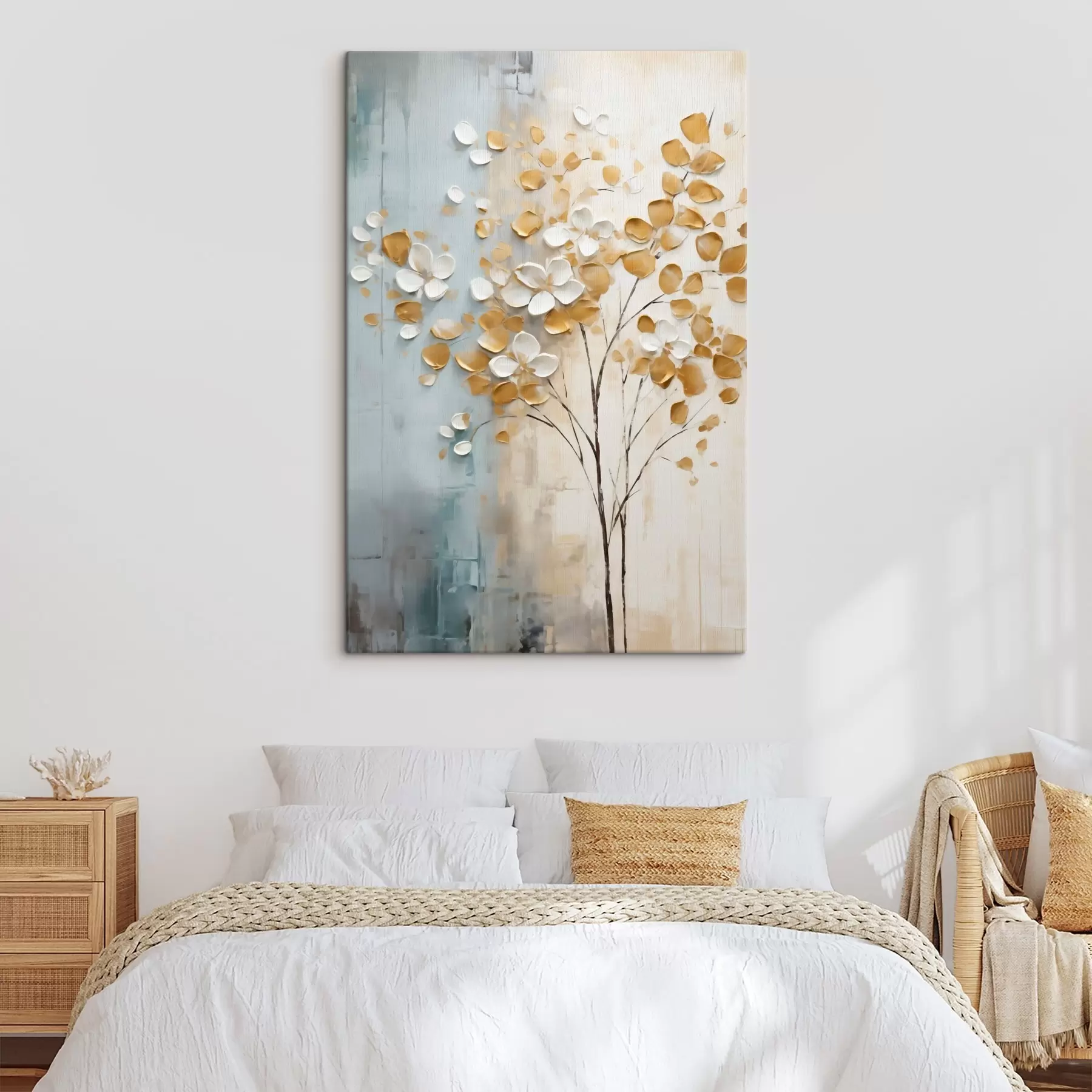 murales Árbol de hojas blancas y oro s50991