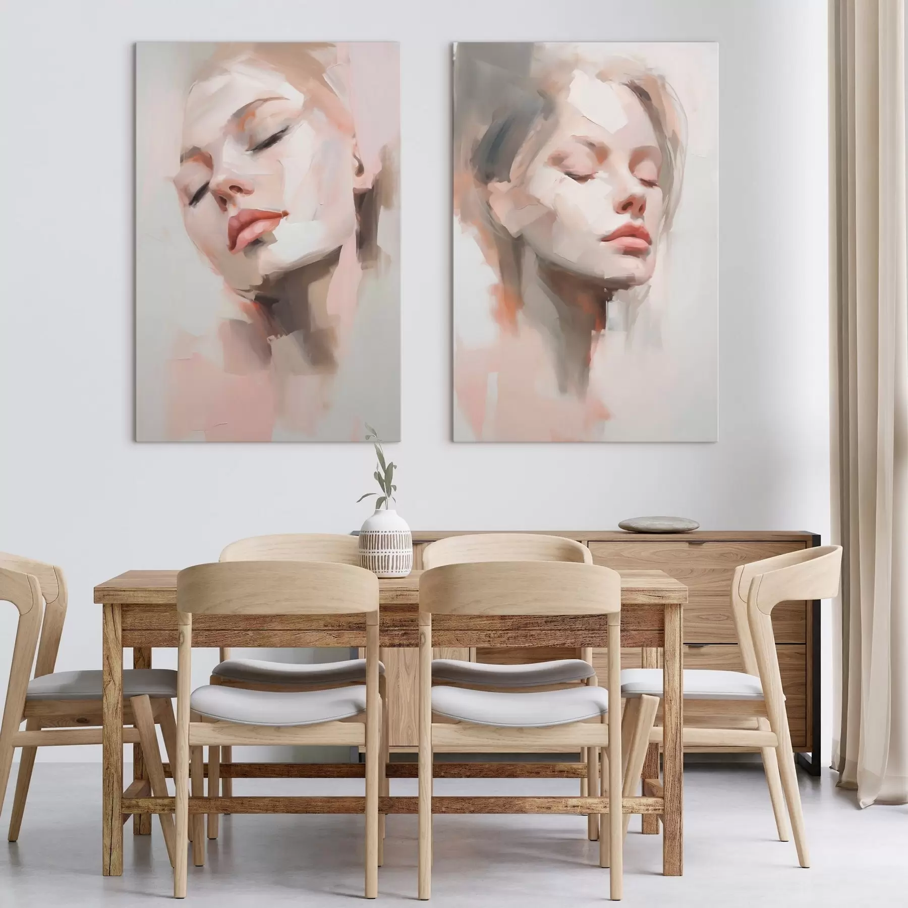 wall murals Faces in Blush Brushstrokes m31058