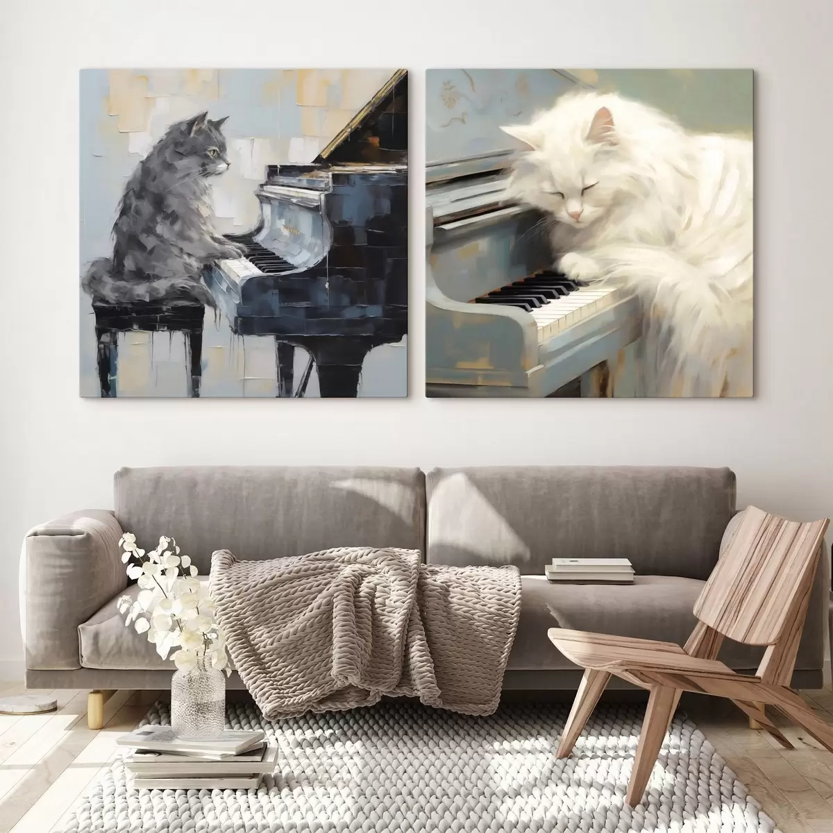 wall murals Cat and piano, imitation painting m31064