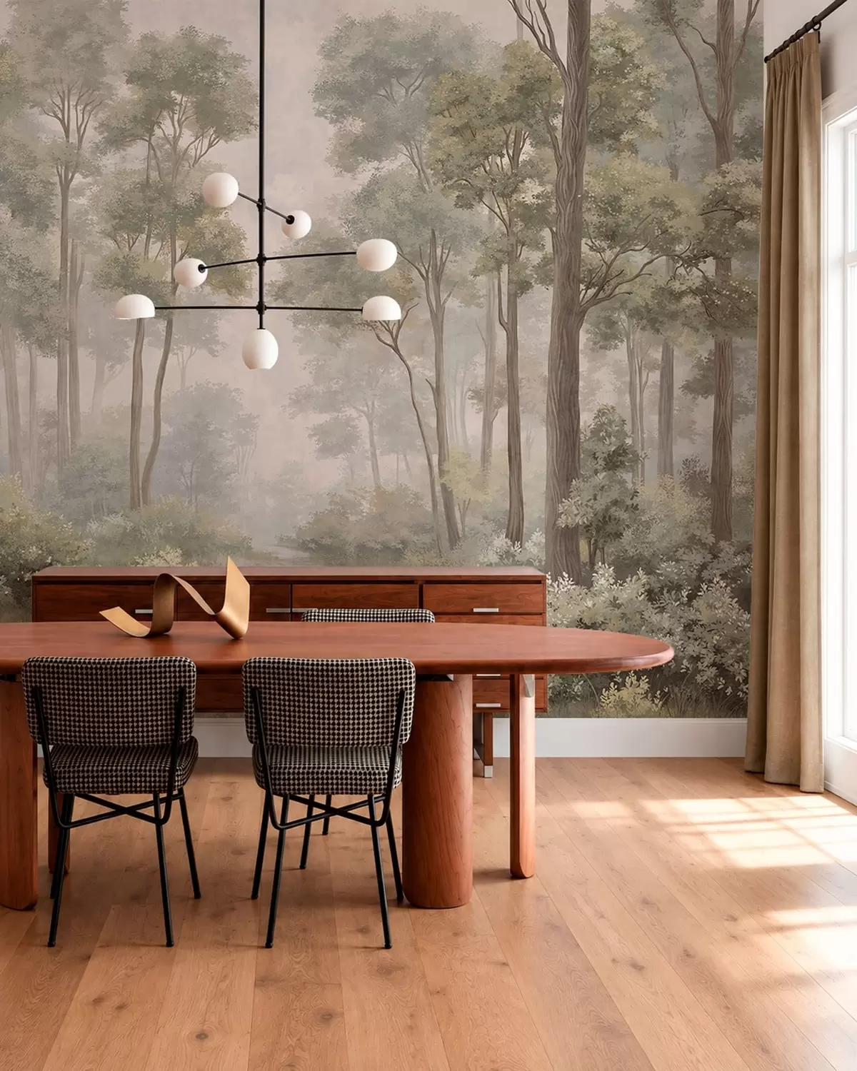 peintures murales Une forêt brumeuse avec un sentier serpentant entre les arbres et les buissons w05889v2