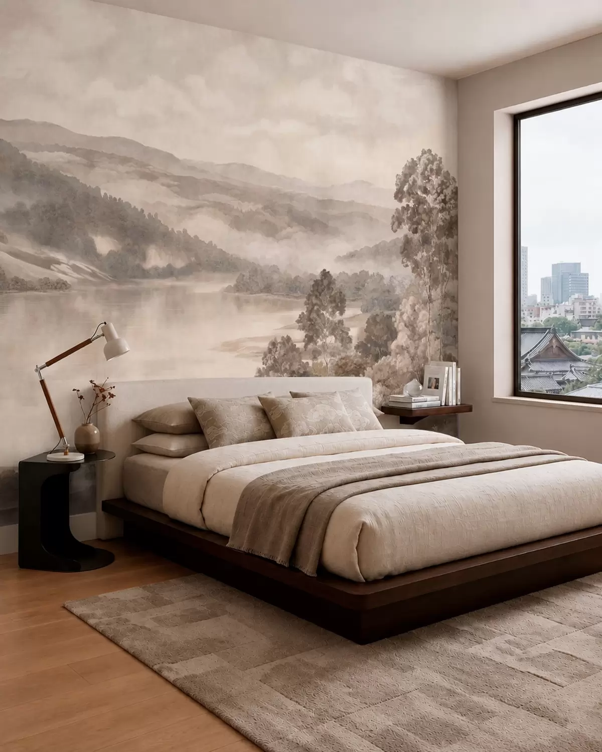 Wall Mural Photo Wallpaper Calm lake among misty hills and forests w05928