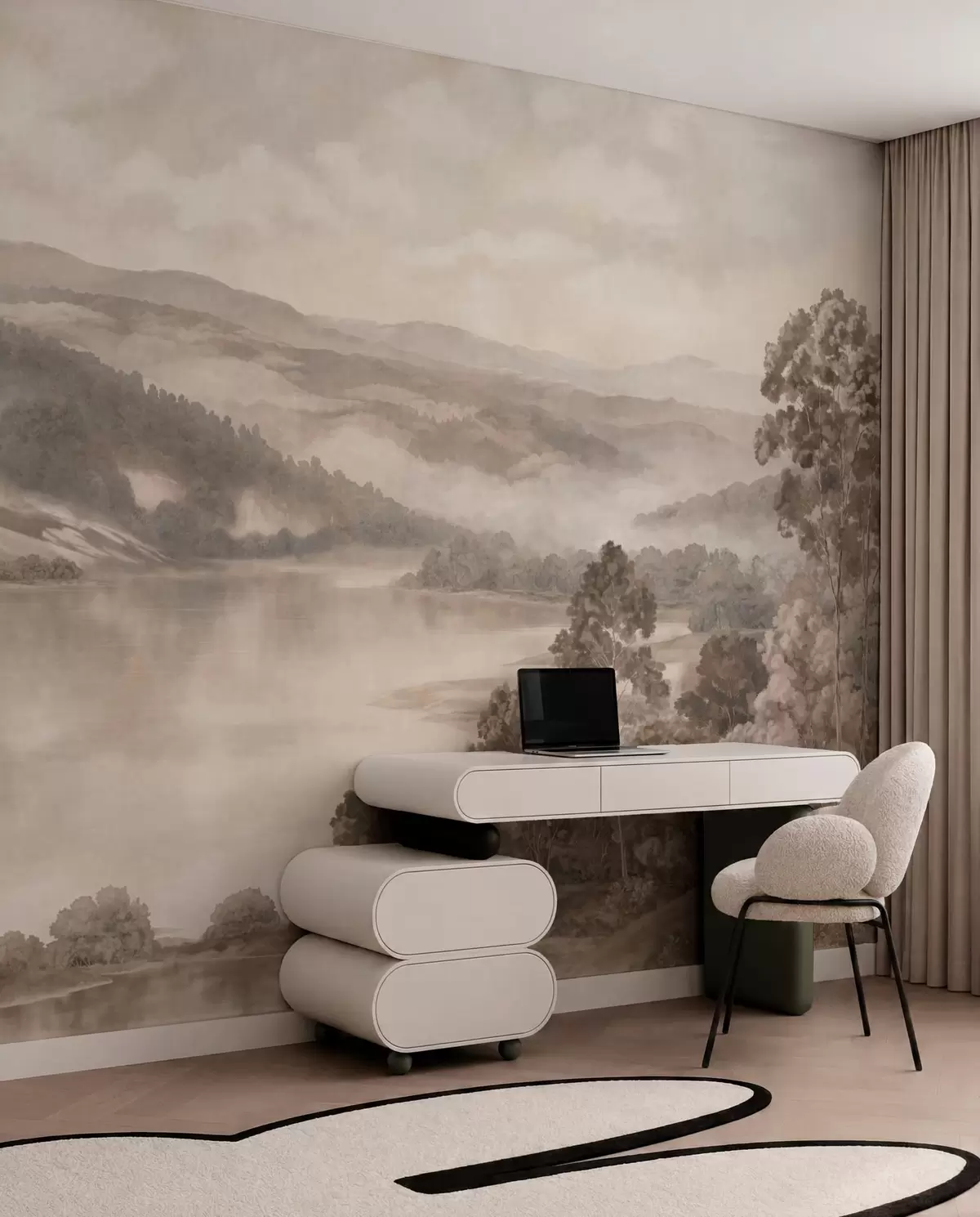 Wall Mural Photo Wallpaper Calm lake among misty hills and forests w05928