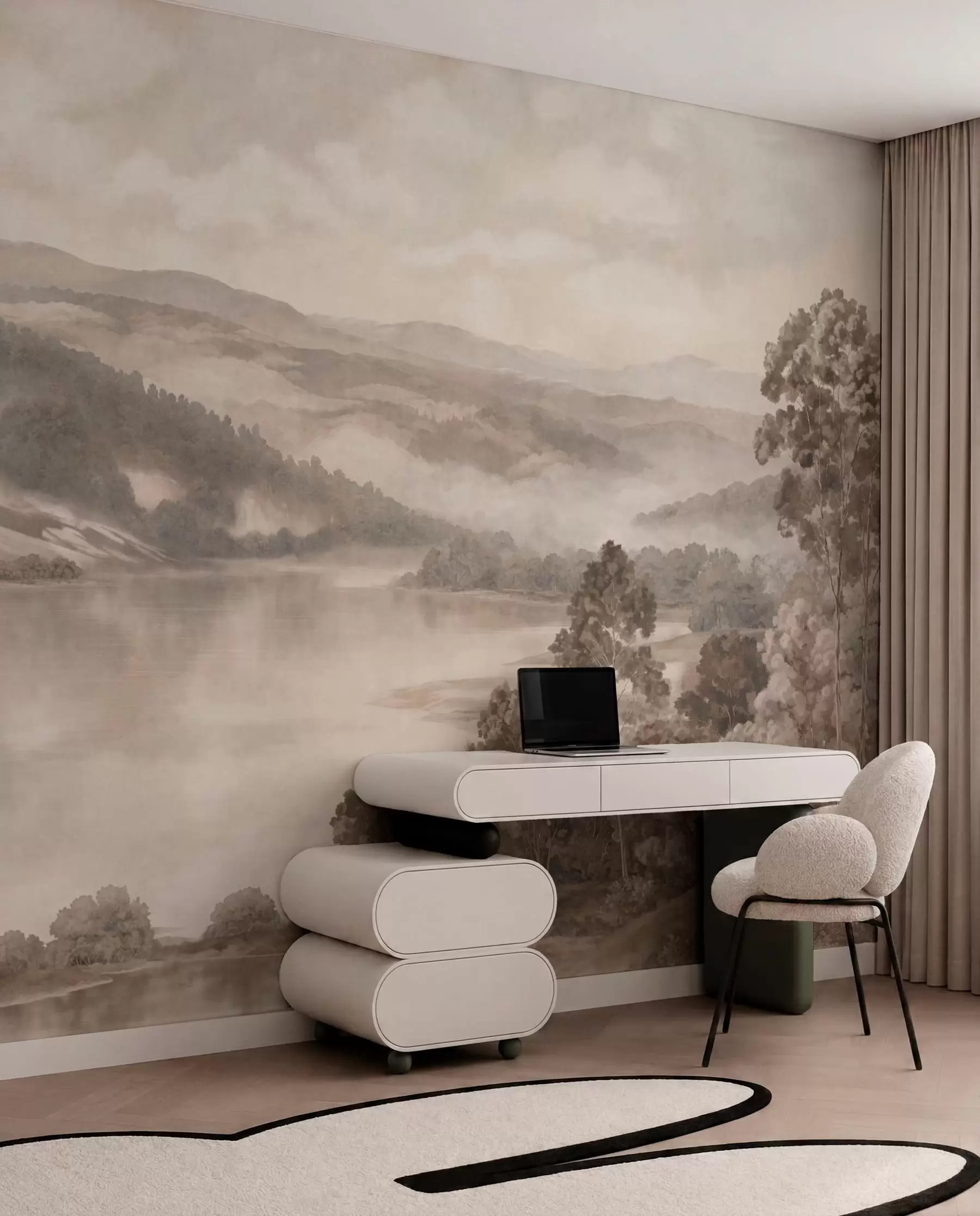 peintures murales Lac entre collines brumeuses w05928