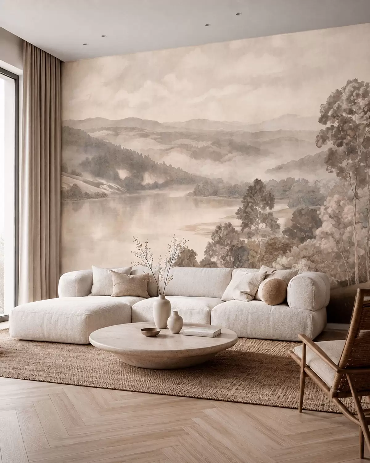 Wall Mural Photo Wallpaper Calm lake among misty hills and forests w05928