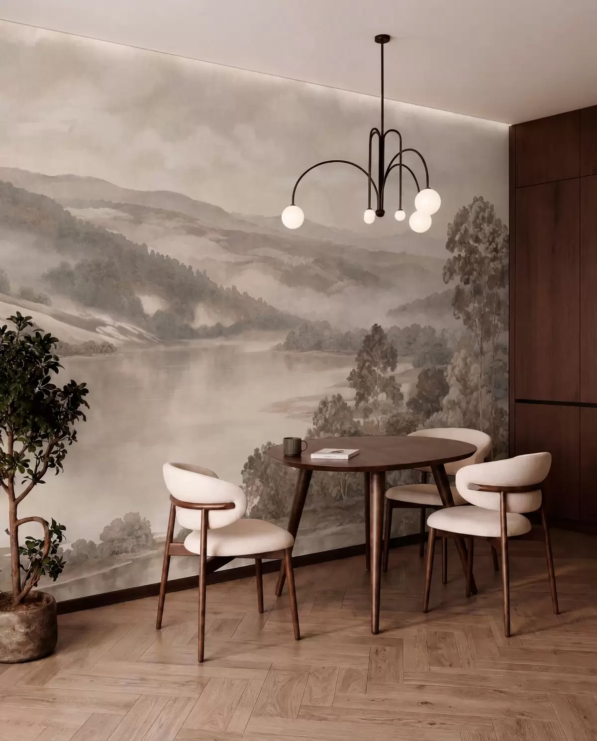 Wall Mural Photo Wallpaper Calm lake among misty hills and forests w05928