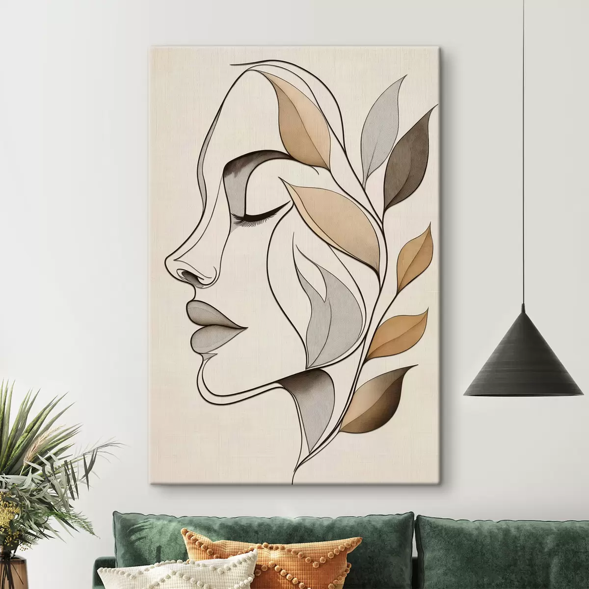 murales Perfil de una mujer con hojas s50998