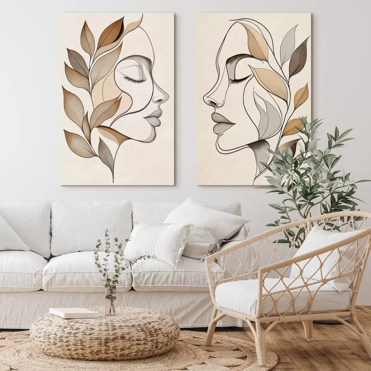 wall murals Female Silhouettes with Leaves m31067