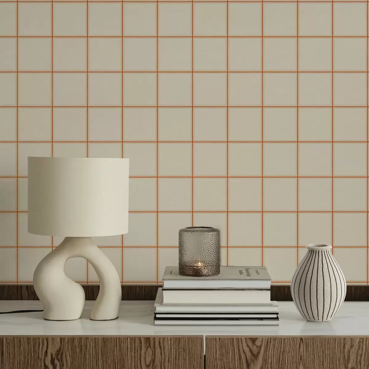 Wallpaper Grid of nine beige squares with terracotta borders a01277