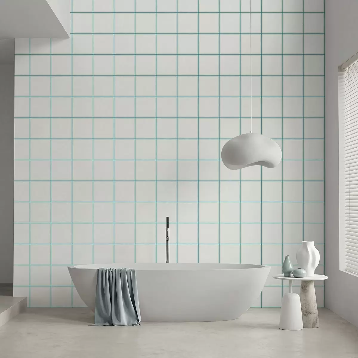Papier peint Grille composée de neuf carrés blancs bordés de bleu clair a01277v1