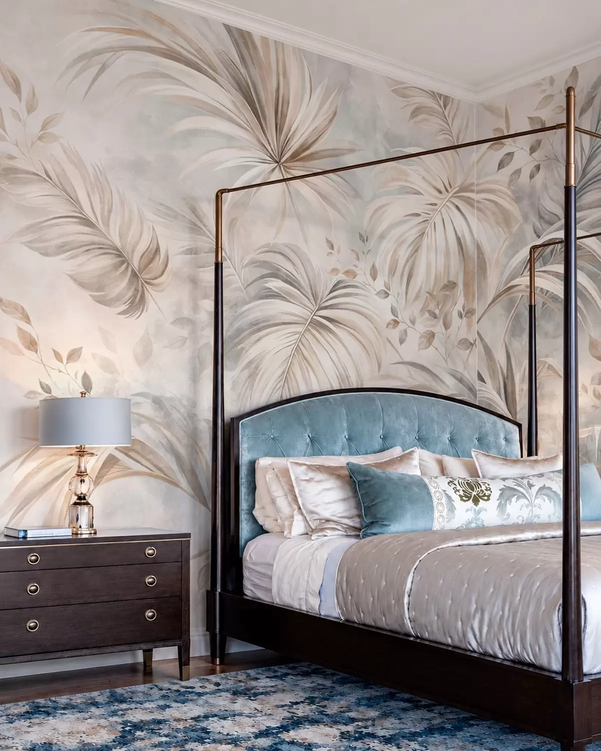 wall murals Tropical foliage in soft beige and gray tones w05956