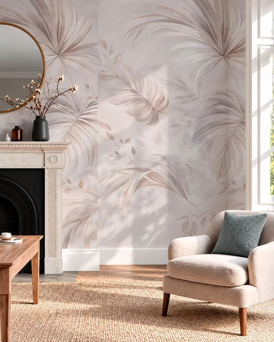 Wall Mural Photo Wallpaper Lush tropical foliage in pastel shades w05956v1