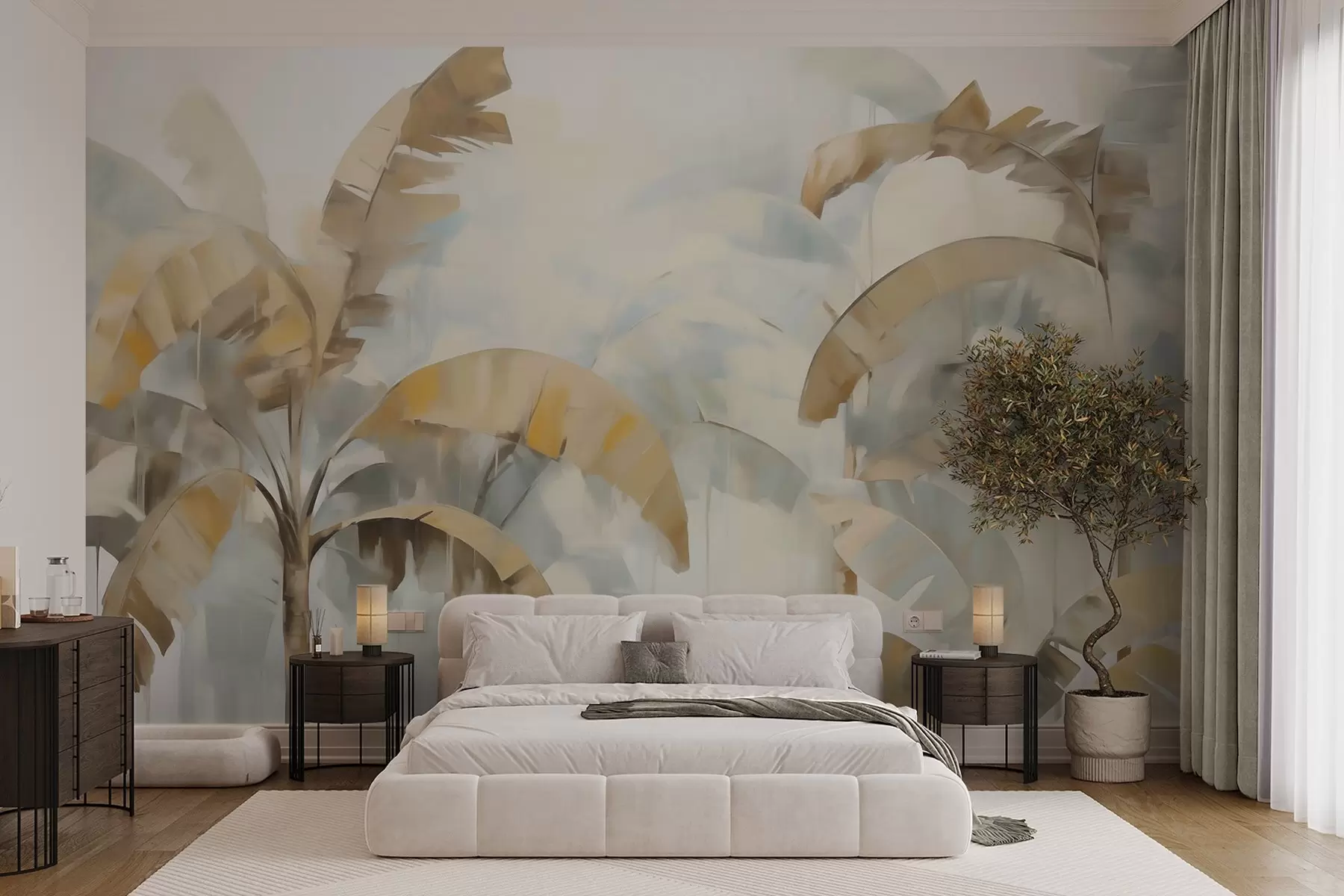 Wall Mural Photo Wallpaper Abstract palm trees, imitation of a painting w05997