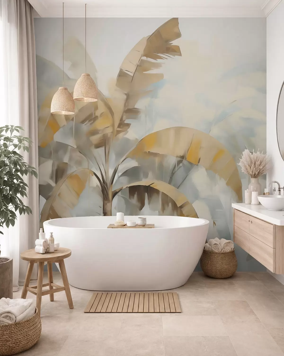 Wall Mural Photo Wallpaper Abstract palm trees, imitation of a painting w05997