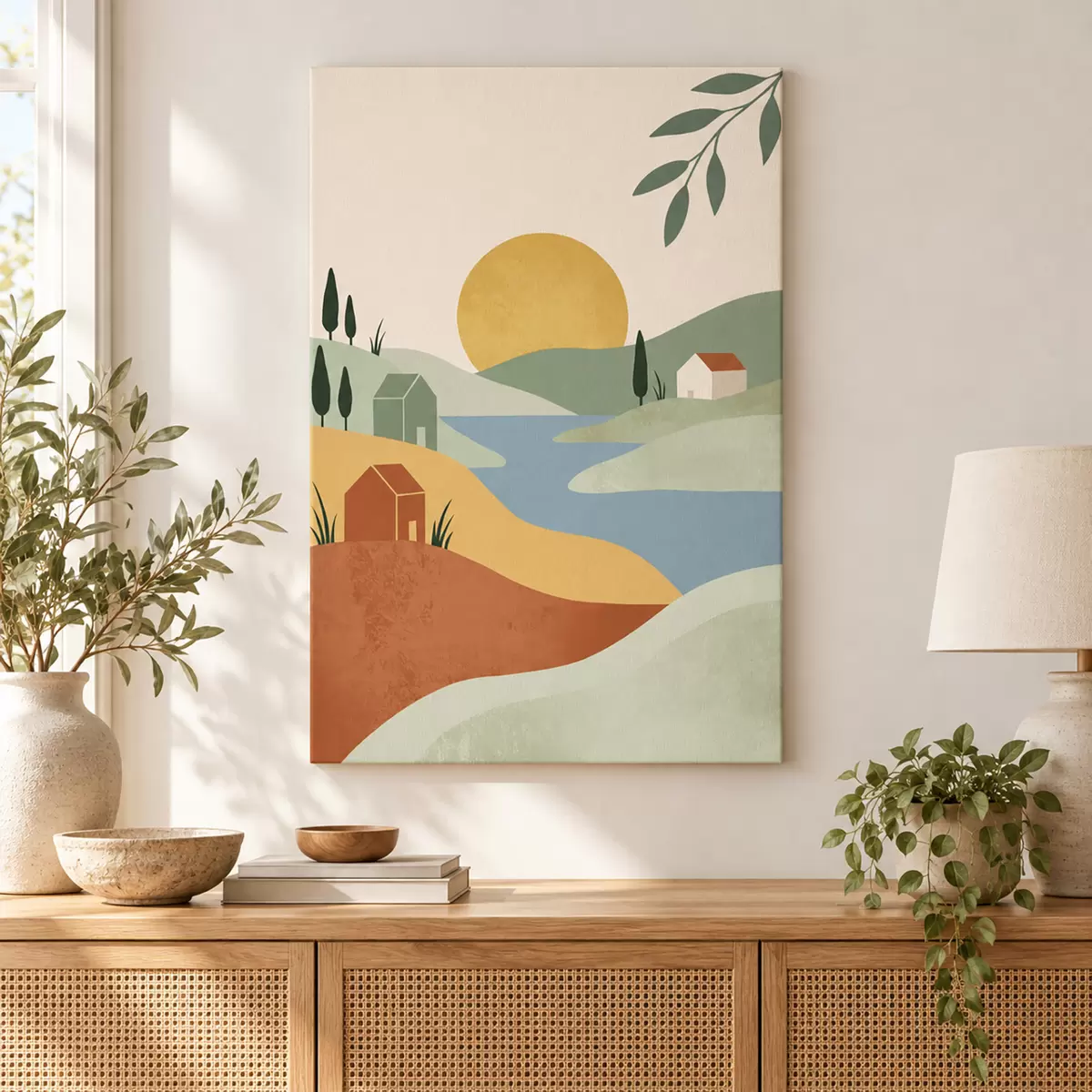 wall murals Tranquil landscape under a setting sun s50729