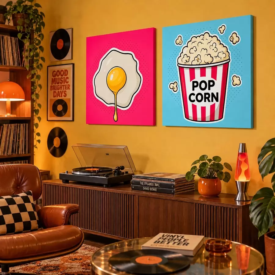 Wall Mural Photo Wallpaper Fried egg and popcorn artwork combo m31076