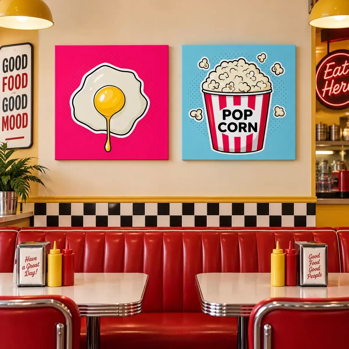 wall murals Fried egg and popcorn artwork combo m31076