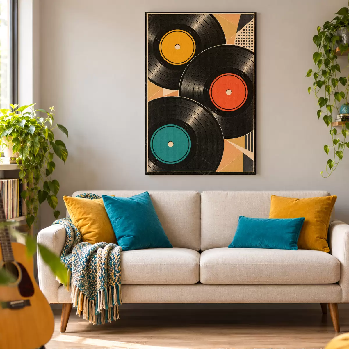wall murals Retro vibes with colorful vinyl records s50923