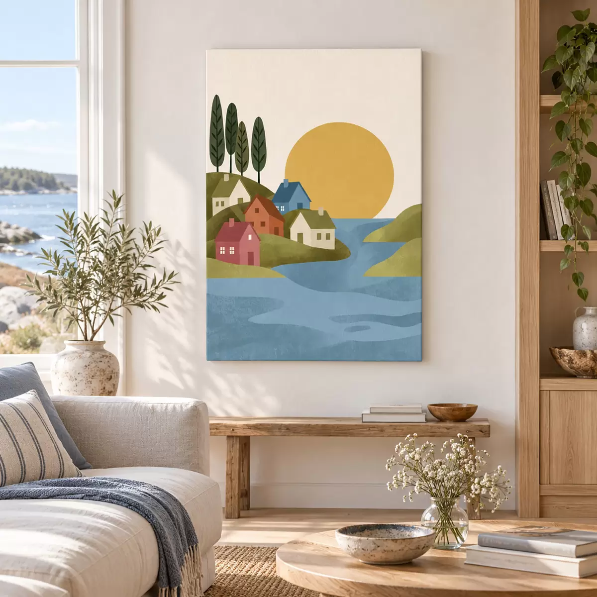 wall murals Quaint homes by the tranquil water s50734