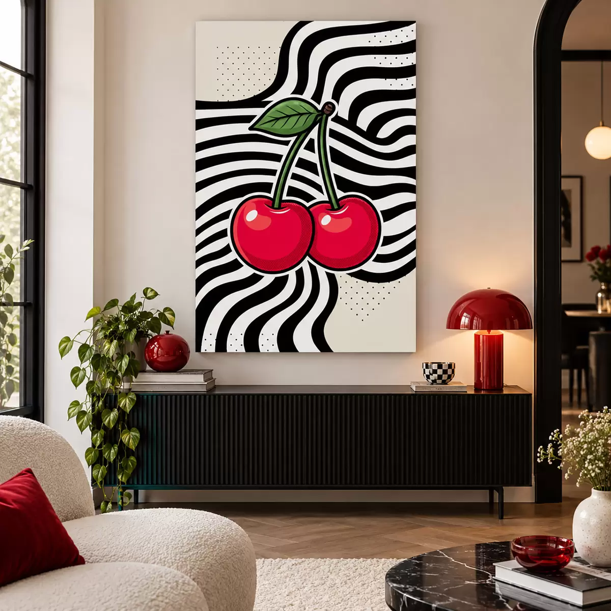 wall murals Playful cherries on stylish backdrop s50787