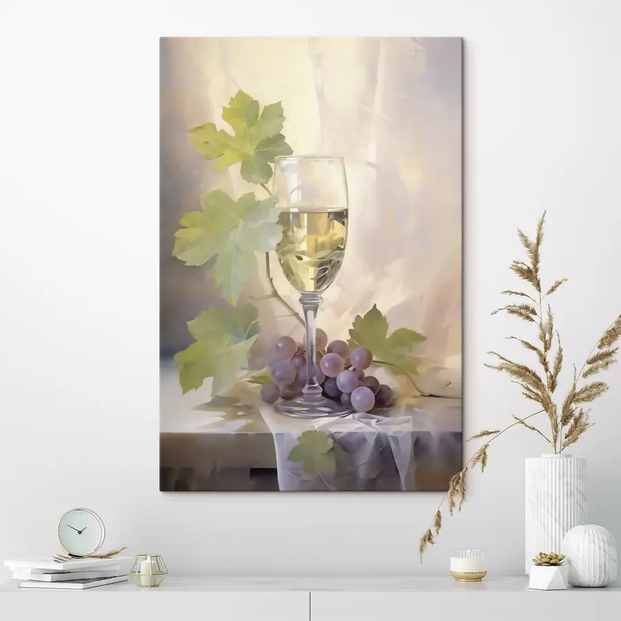 wall murals A glass of wine and grapes, imitation painting s51123