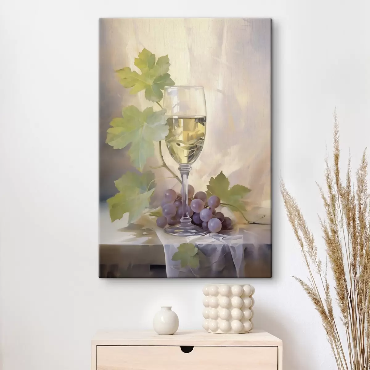 wall murals A glass of wine and grapes, imitation painting s51123