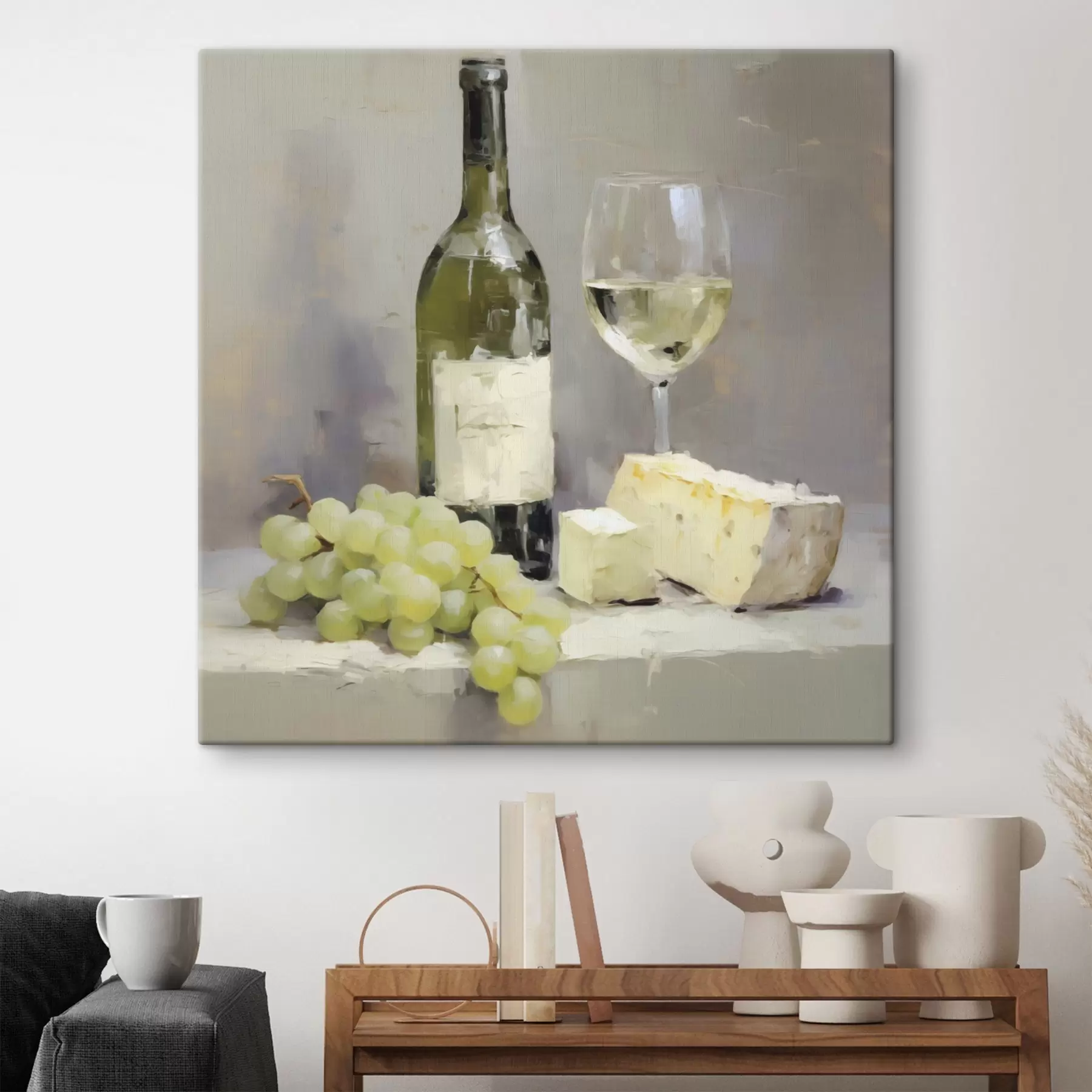 wall murals A bottle of wine and grapes, an imitation of a painting s51135