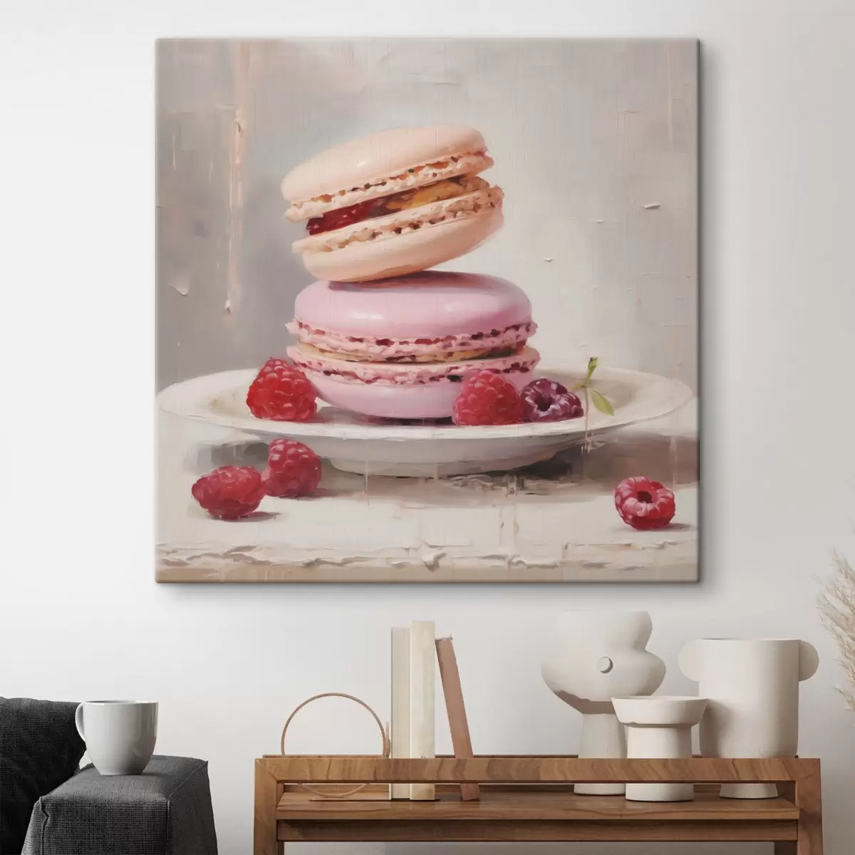 wall murals Macarons on a plate, in the style of a painting s51143