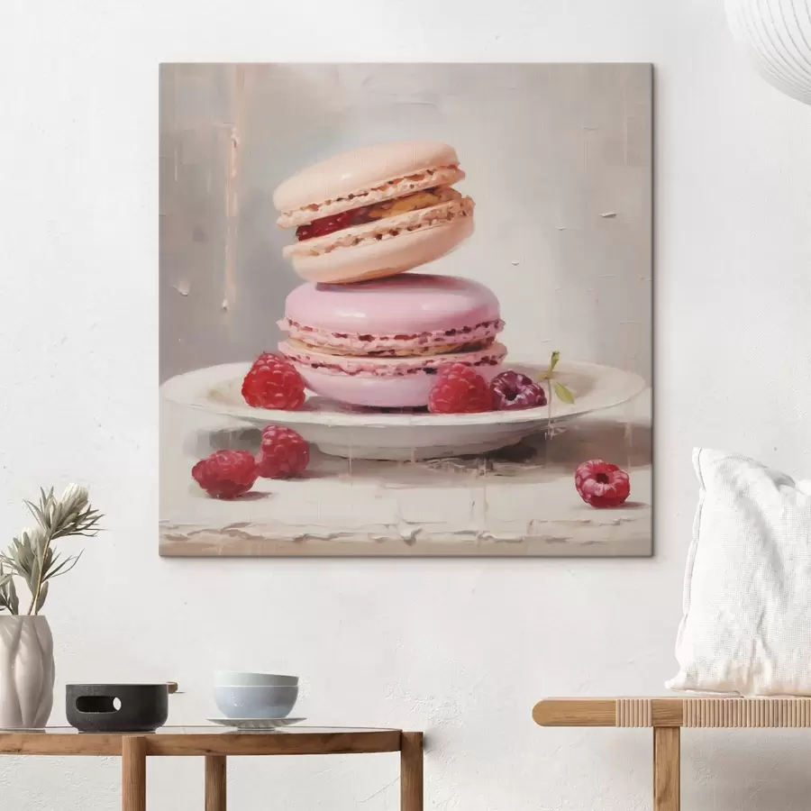 wall murals Macarons on a plate, in the style of a painting s51143