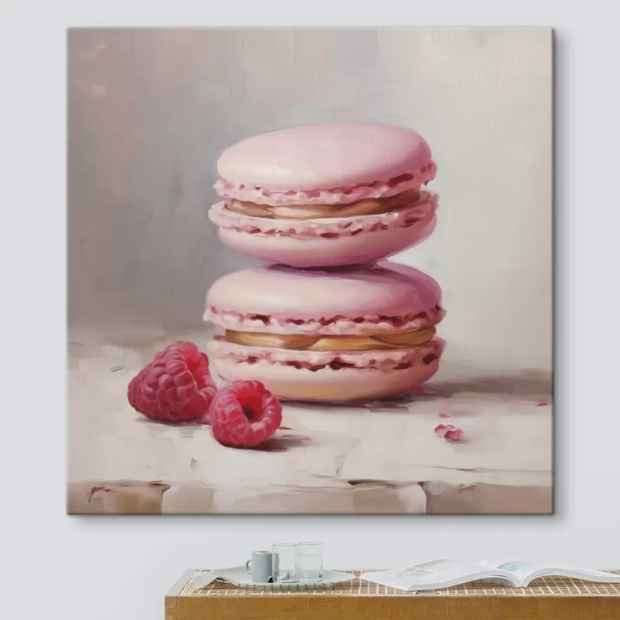 wall murals Macarons and raspberries, imitation of a painting s51144