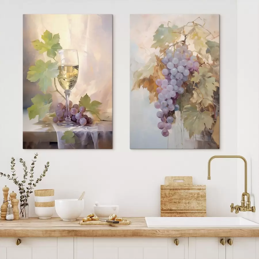 murales Una copa de vino y uvas, pintura de imitación m31093