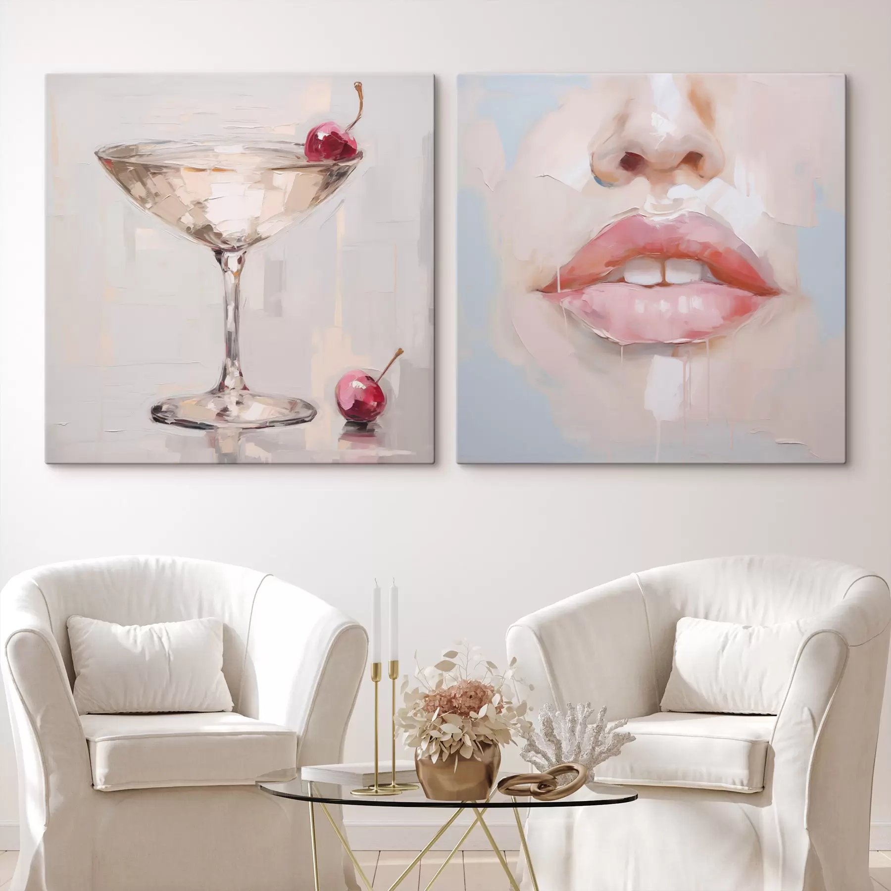 wall murals Lips and a cocktail, an imitation of a painting m31100