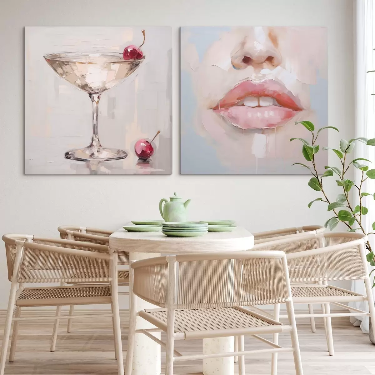 wall murals Lips and a cocktail, an imitation of a painting m31100