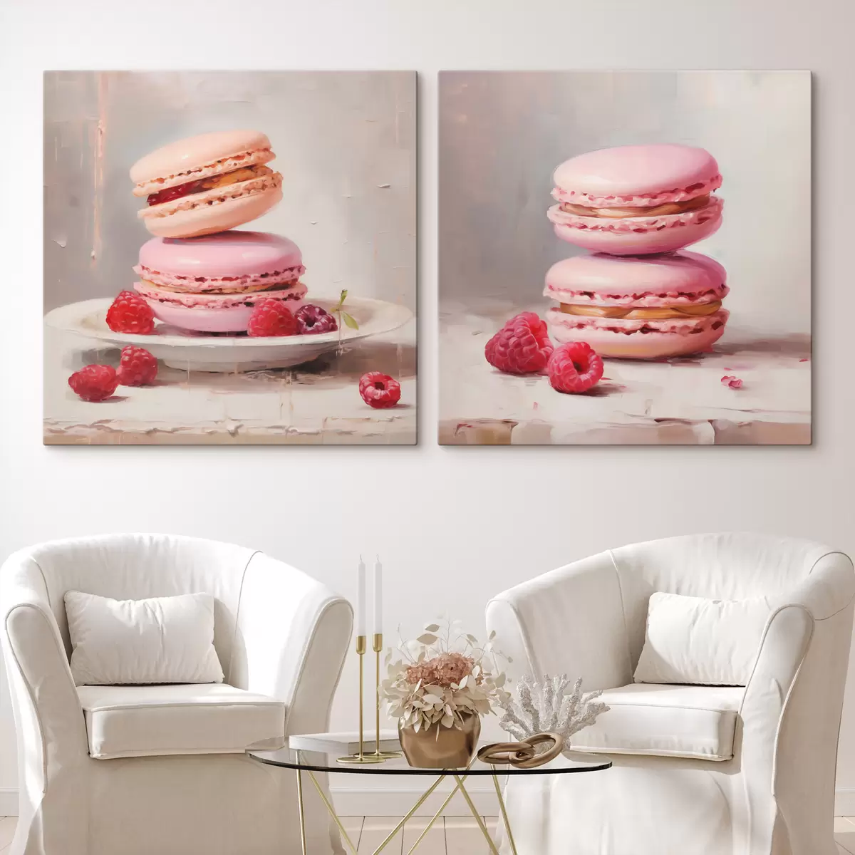 wall murals Macarons and raspberries, imitation of a painting m31103