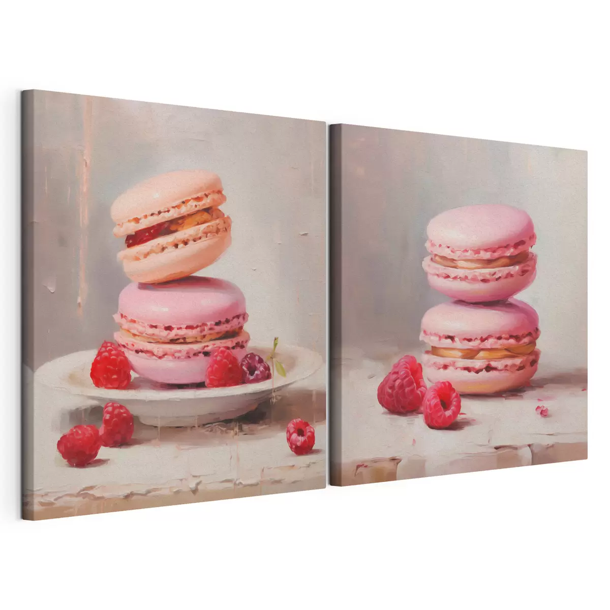 wall murals Macarons and raspberries, imitation of a painting m31103