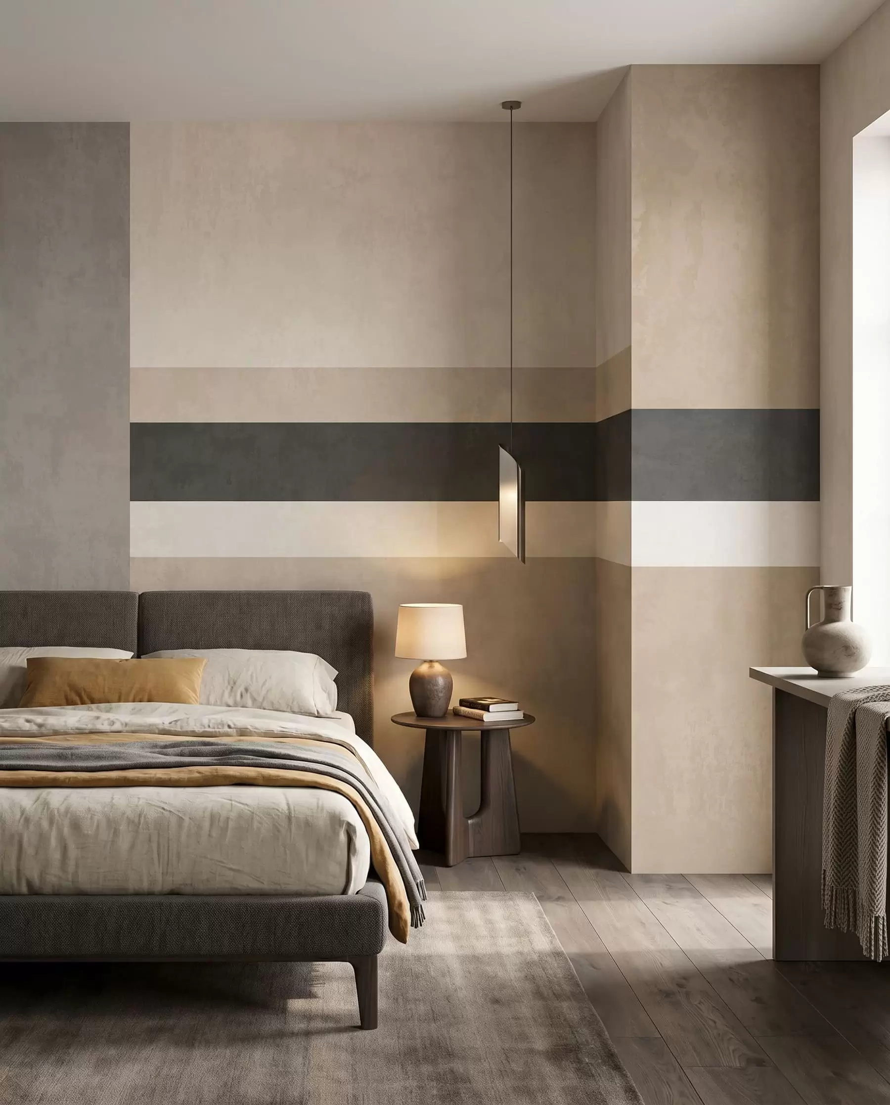 peintures murales Rectangles abstraits dans des tons beiges chauds, ornés d'une bande sombre w05890