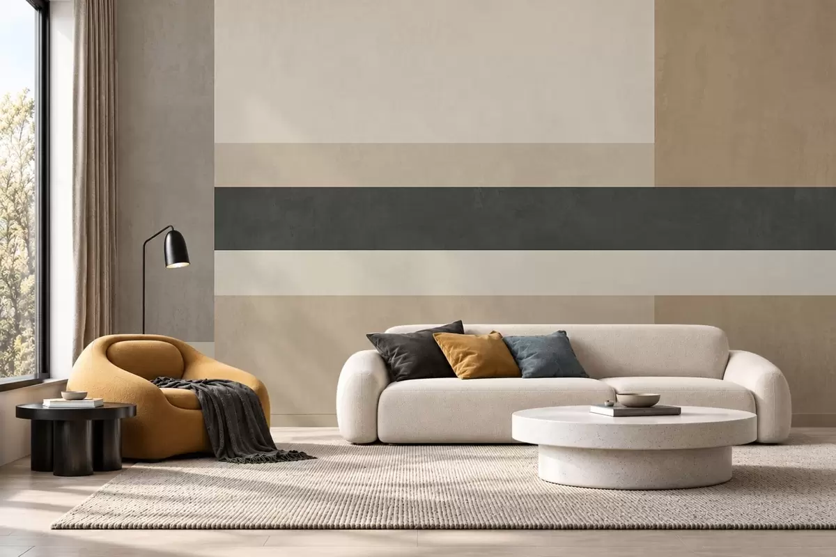 wall murals Abstract rectangles in warm beige tones with a dark stripe w05890