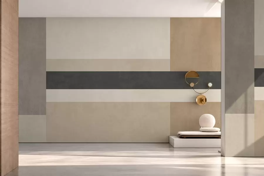 wall murals Abstract rectangles in warm beige tones with a dark stripe w05890