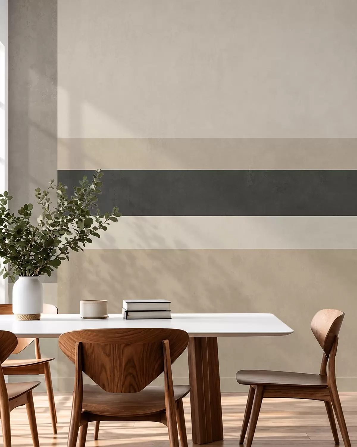 peintures murales Rectangles abstraits dans des tons beiges chauds, ornés d'une bande sombre w05890