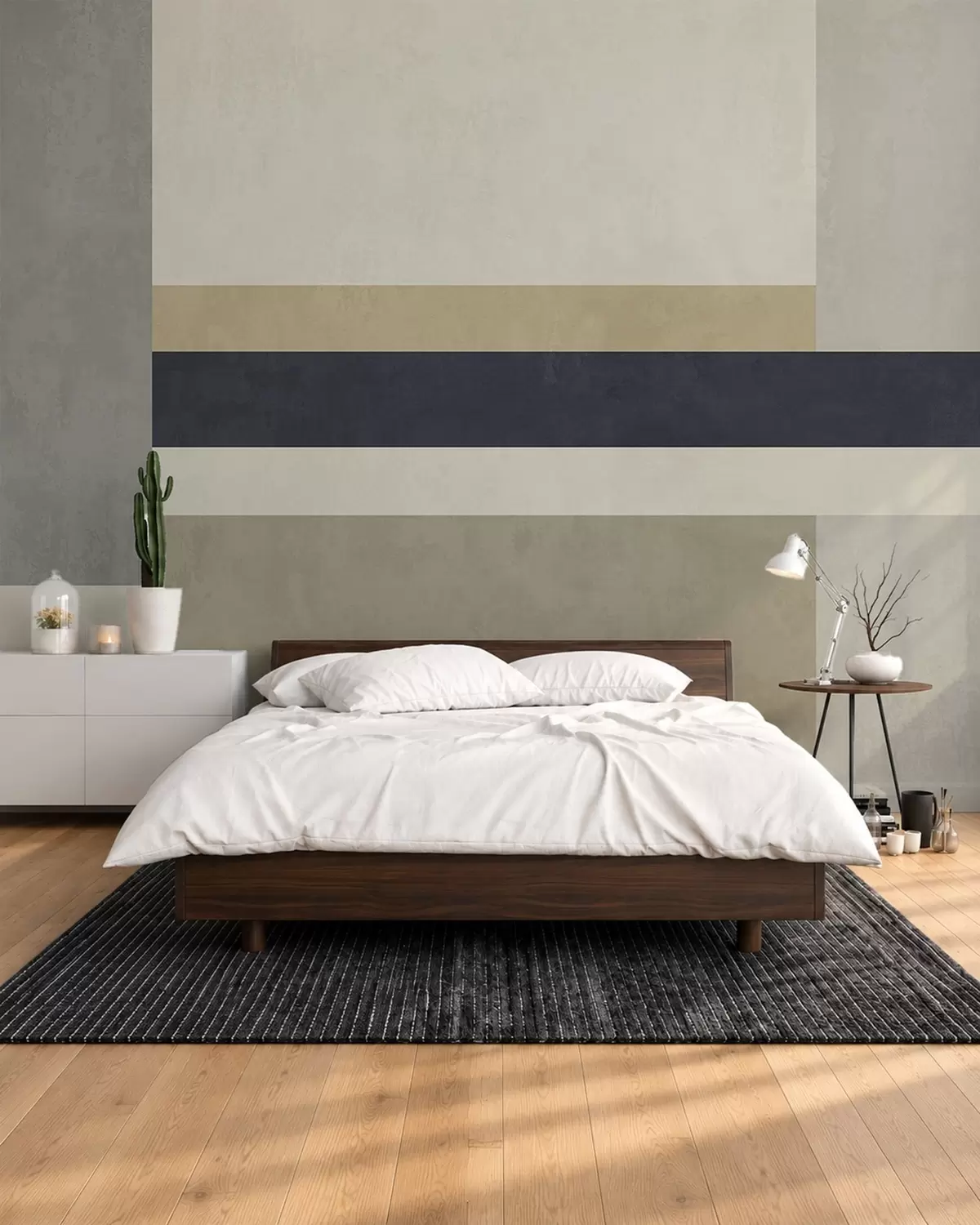 wall murals Geometric blocks in beige and gray shades with a dark stripe w05890v1
