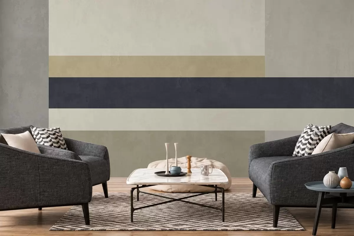 wall murals Geometric blocks in beige and gray shades with a dark stripe w05890v1