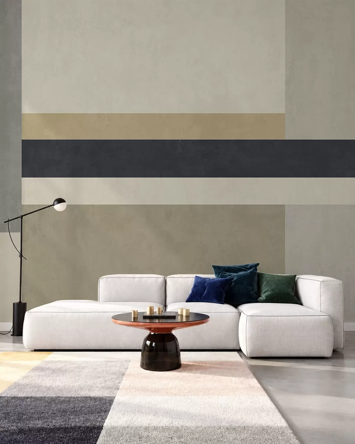 wall murals Geometric blocks in beige and gray shades with a dark stripe w05890v1