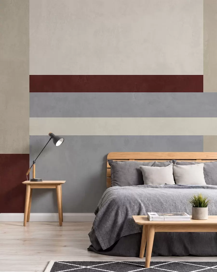 wall murals Abstract geometry with burgundy, gray and beige blocks w05890v2