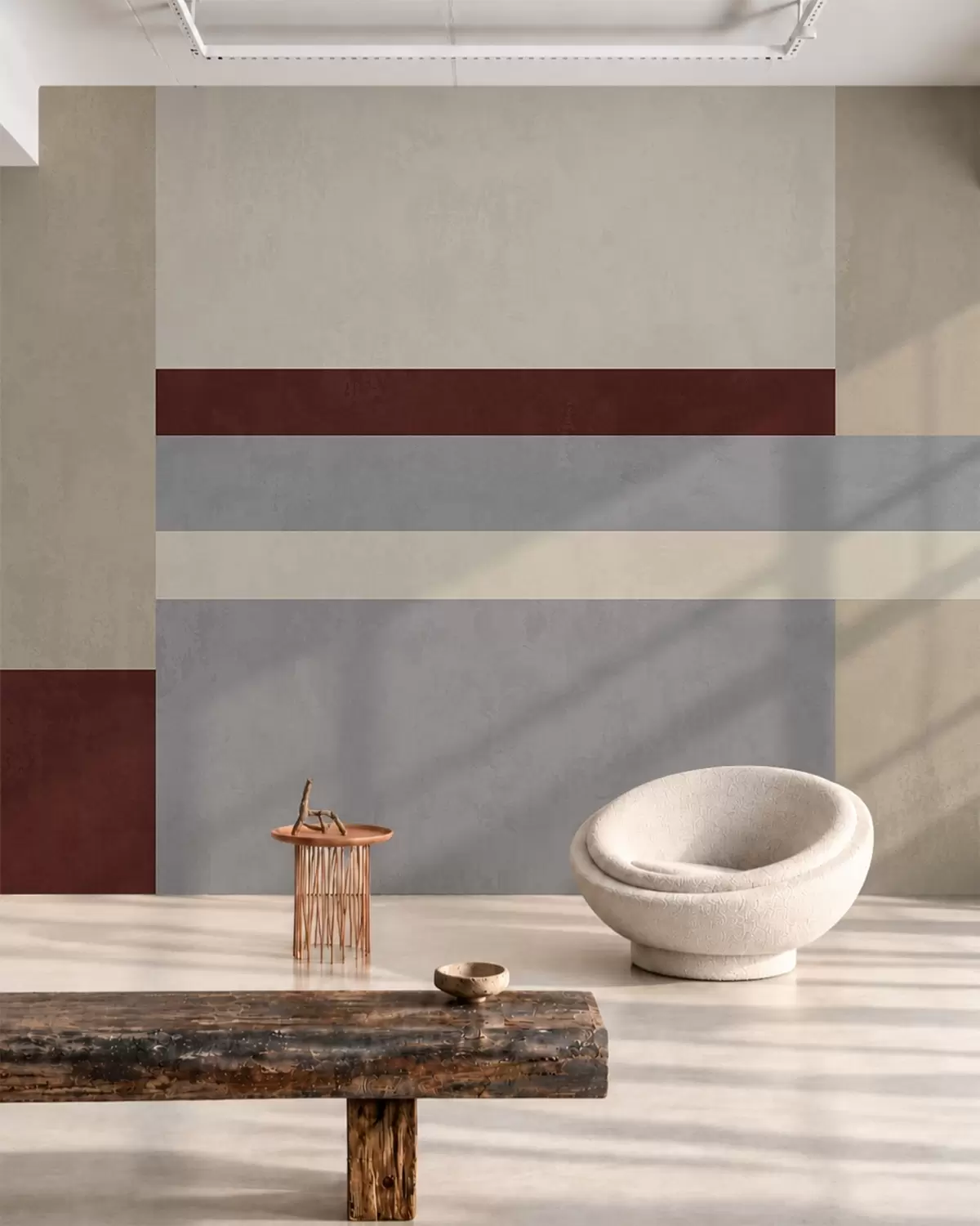 peintures murales Motif géométrique abstrait composé de blocs bordeaux, gris et beiges w05890v2
