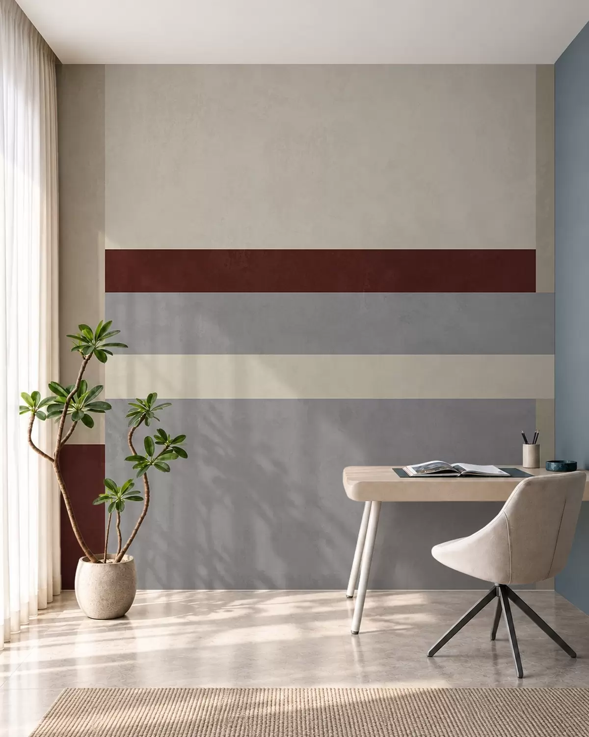 peintures murales Motif géométrique abstrait composé de blocs bordeaux, gris et beiges w05890v2