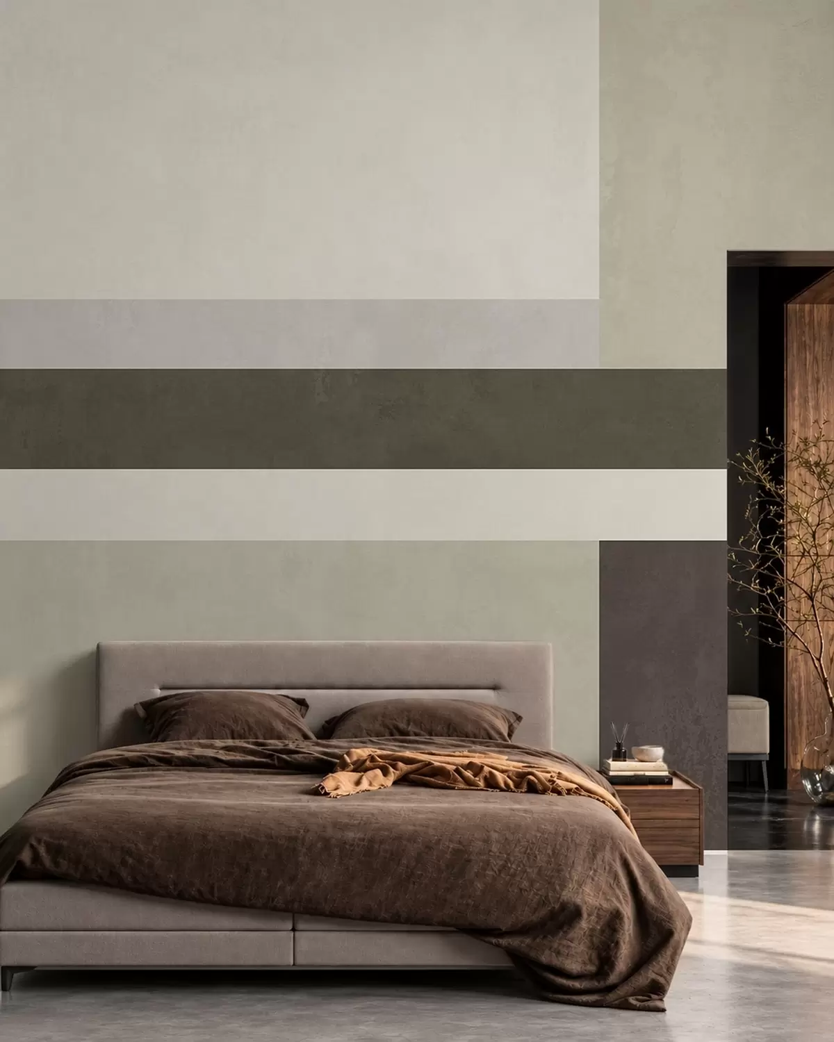 murales Composición geométrica con bloques de color oliva, gris y beige w05890v3