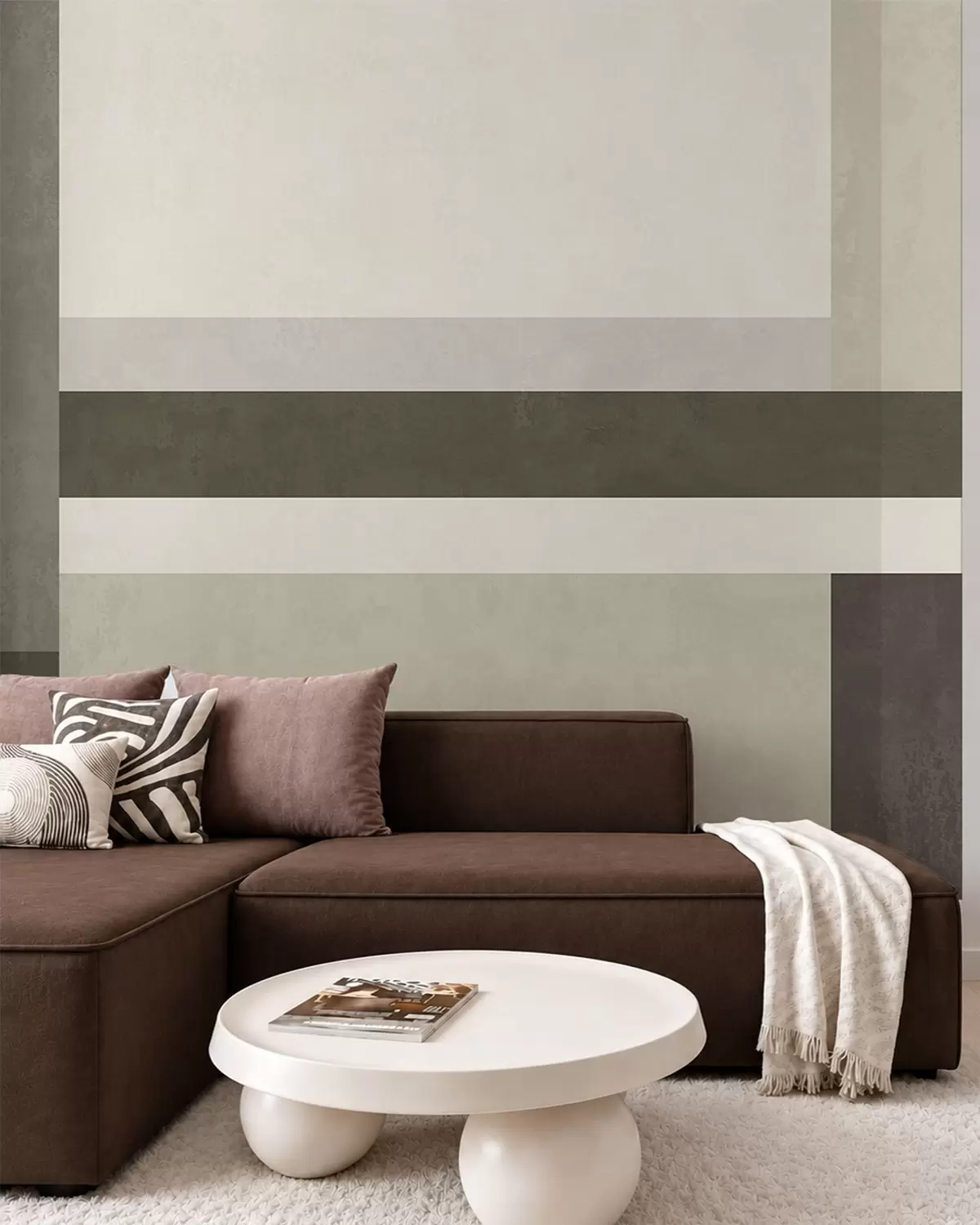 murales Composición geométrica con bloques de color oliva, gris y beige w05890v3